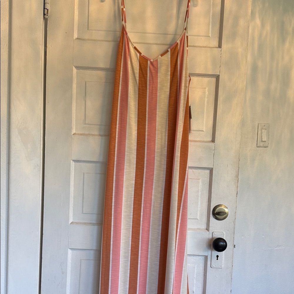 Roxy Striped Maxi Dress in Coral, Cream & Tan